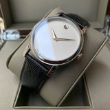Buy Shop Movado Museum Quartz Silver Dial Black Leather Strap Watch For Men - 2100001 USA Online