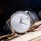 Buy Shop Movado Museum Quartz Silver Dial Black Leather Strap Watch For Men - 2100001 USA Online