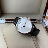 Buy Shop Movado Museum Quartz Silver Dial Black Leather Strap Watch For Men - 2100001 USA Online