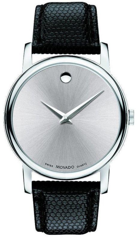 Buy Shop Movado Museum Quartz Silver Dial Black Leather Strap Watch For Men - 2100001 USA Online