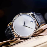 Buy Shop Movado Museum Silver Dial Black Leather Strap Watch For Women - 2100003 USA Online
