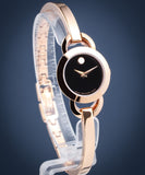 Buy Shop Movado Rondiro 22mm Black Dial Rose Gold Steel Strap Watch For Women - 0607065 USA Online