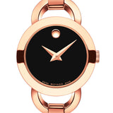 Buy Shop Movado Rondiro 22mm Black Dial Rose Gold Steel Strap Watch For Women - 0607065 USA Online