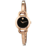 Buy Shop Movado Rondiro 22mm Black Dial Rose Gold Steel Strap Watch For Women - 0607065 USA Online