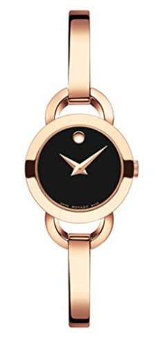 Buy Shop Movado Rondiro 22mm Black Dial Rose Gold Steel Strap Watch For Women - 0607065 USA Online