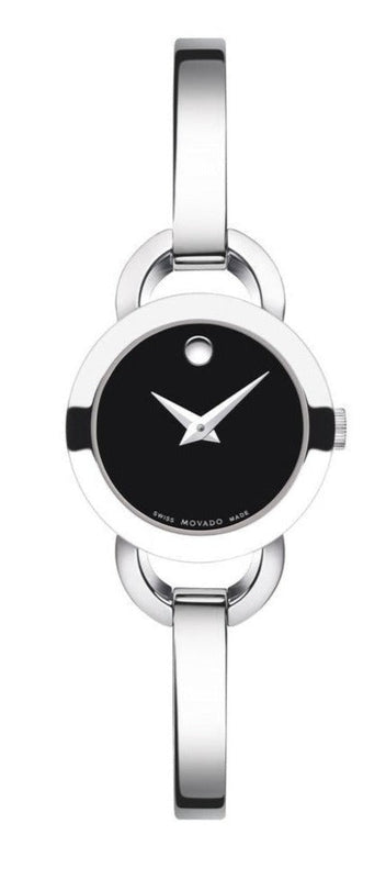 Buy Shop Movado Rondiro 22mm Black Dial Silver Steel Strap Watch For Women - 0606796 USA Online