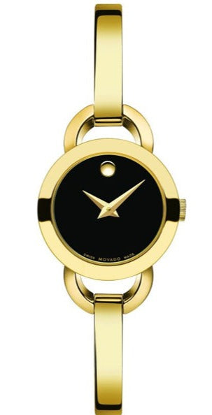 Buy Shop Movado Rondiro 22mm Black Dial Yellow Gold Steel Strap Watch For Women - 0606888 USA Online