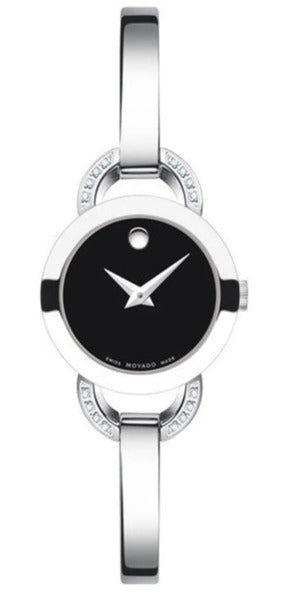 Buy Shop Movado Rondiro Diamonds Black Dial Silver Steel Strap Watch For Women - 0606798 USA Online