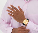 Buy Shop Movado Sapphire Gold Dial Black Leather Strap Watch For Men - 606883 USA Online