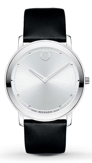 Buy Shop Movado Sapphire Silver Dial Black Leather Strap Watch for Men - 606694 USA Online