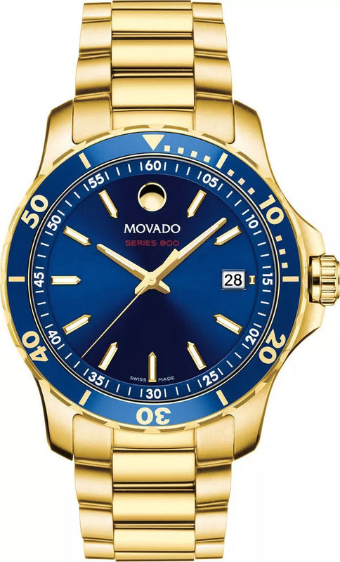 Buy Shop Movado Series 800 Blue Dial Gold Steel Strap Watch For Men - 2600144 USA Online