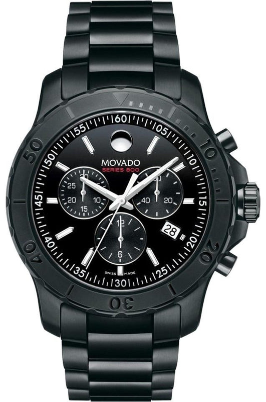 Buy Shop Movado Series 800 Chronograph Black Dial Black Steel Strap Watch For Men - 2600119 USA Online