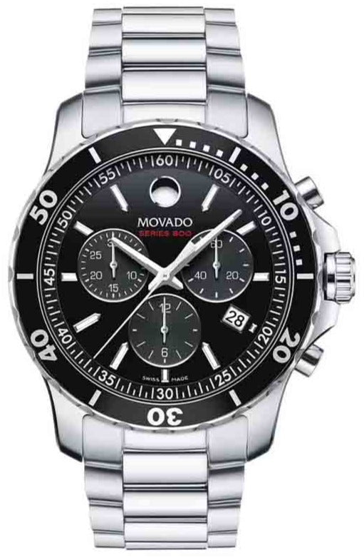 Buy Shop Movado Series 800 Chronograph Black Dial Silver Steel Strap Watch For Men - 2600142 USA Online