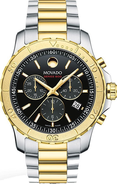 Buy Shop Movado Series 800 Chronograph Black Dial Two Tone Steel Strap Watch For Men - 2600138 USA Online