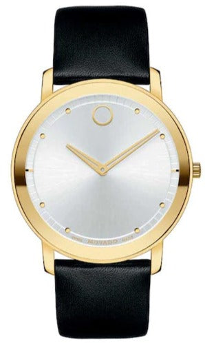 Buy Shop Movado TC Silver Dial Black Leather Strap Watch For Men - 606695 USA Online