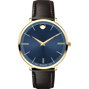 Buy Shop Movado Ultra Slim Blue Dial Brown Leather Strap Watch For Women - 0607092 USA Online