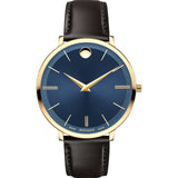 Movado Ultra Slim Blue Dial Brown Leather Strap Watch For Women - 0607092