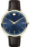 Movado Ultra Slim Blue Dial Brown Leather Strap Watch For Women - 0607092