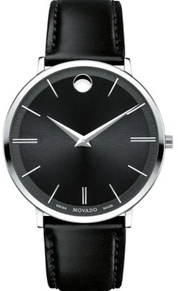 Buy Shop Movado Ultra Slim Black Dial Black Leather Strap Watch For Men - 0607086 USA Online