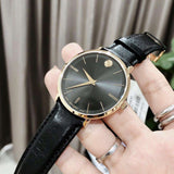 Buy Shop Movado Ultra Slim Black Dial Black Leather Strap Watch For Men - 0607087 USA Online