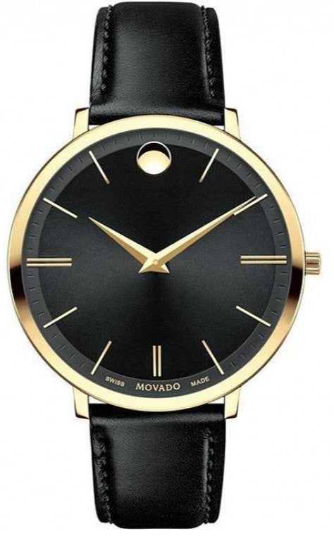 Buy Shop Movado Ultra Slim Black Dial Black Leather Strap Watch For Men - 0607087 USA Online