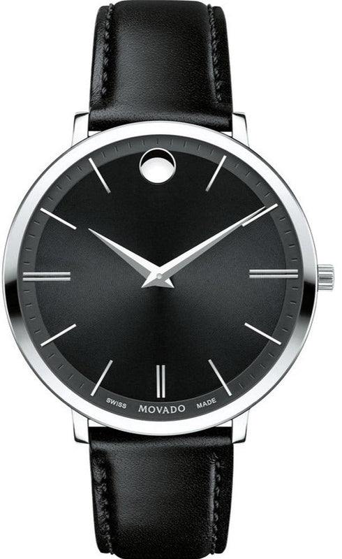 Buy Shop Movado Ultra Slim Black Dial Black Leather Strap Watch For Women - 0607090 USA Online