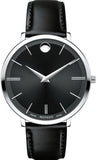 Buy Shop Movado Ultra Slim Black Dial Black Leather Strap Watch For Women - 0607090 USA Online