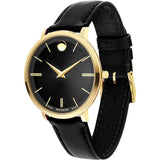 Buy Shop Movado Ultra Slim Black Dial Black Leather Strap Watch For Women - 0607091 USA Online