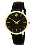 Buy Shop Movado Ultra Slim Black Dial Black Leather Strap Watch For Women - 0607091 USA Online