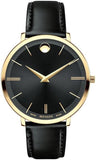 Buy Shop Movado Ultra Slim Black Dial Black Leather Strap Watch For Women - 0607091 USA Online