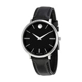 Buy Shop Movado Ultra Slim Black Dial Black Leather Strap Watch For Women - 0607094 USA Online