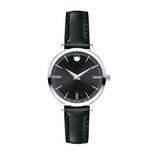 Buy Shop Movado Ultra Slim Black Dial Black Leather Strap Watch For Women - 0607094 USA Online