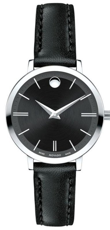Buy Shop Movado Ultra Slim Black Dial Black Leather Strap Watch For Women - 0607094 USA Online