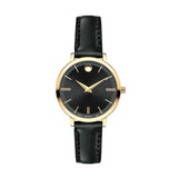 Buy Shop Movado Ultra Slim Black Dial Black Leather Strap Watch For Women - 0607095 USA Online