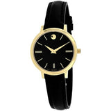 Buy Shop Movado Ultra Slim Black Dial Black Leather Strap Watch For Women - 0607095 USA Online