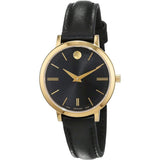 Buy Shop Movado Ultra Slim Black Dial Black Leather Strap Watch For Women - 0607095 USA Online