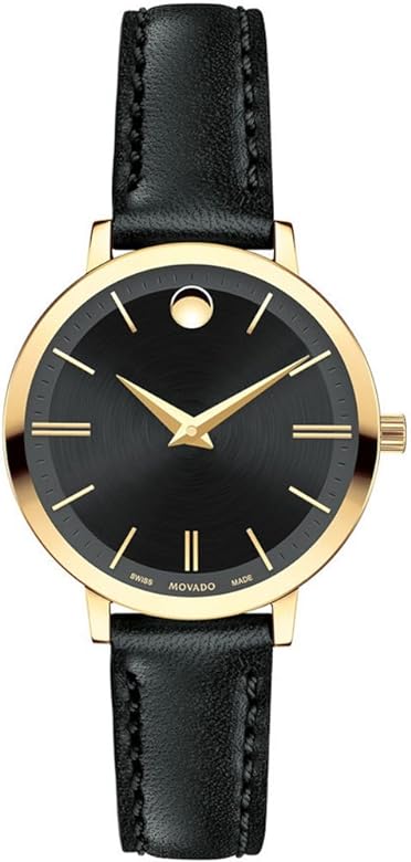 Buy Shop Movado Ultra Slim Black Dial Black Leather Strap Watch For Women - 0607095 USA Online