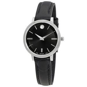 Buy Shop Movado Ultra Slim Black Dial Black Leather Strap Watch For Women - 0607094 USA Online