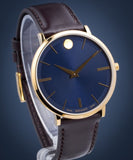Buy Shop Movado Ultra Slim Blue Dial Brown Leather Strap Watch For Men - 0607088 USA Online