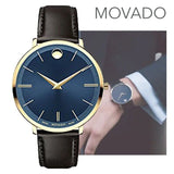 Buy Shop Movado Ultra Slim Blue Dial Brown Leather Strap Watch For Men - 0607088 USA Online
