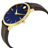 Buy Shop Movado Ultra Slim Blue Dial Brown Leather Strap Watch For Men - 0607088 USA Online