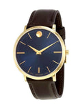 Buy Shop Movado Ultra Slim Blue Dial Brown Leather Strap Watch For Men - 0607088 USA Online