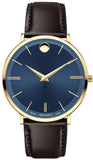 Buy Shop Movado Ultra Slim Blue Dial Brown Leather Strap Watch For Men - 0607088 USA Online