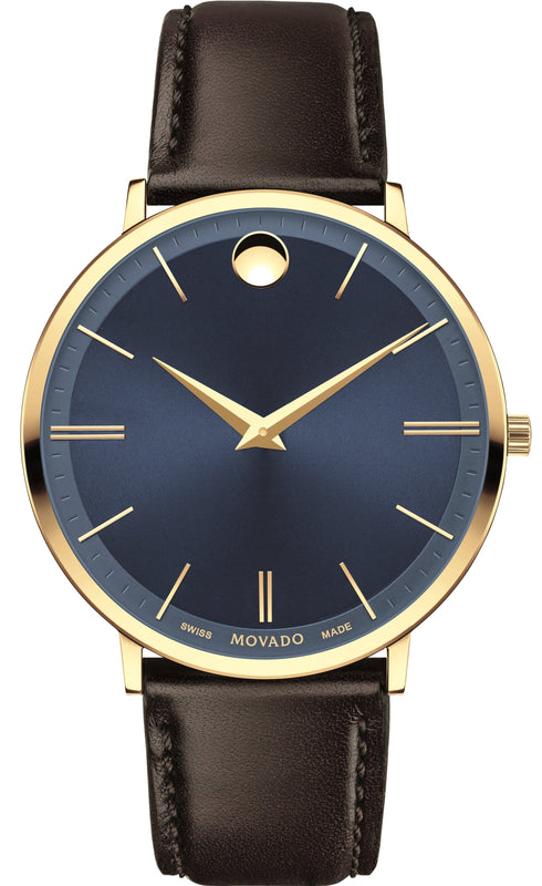 Buy Shop Movado Ultra Slim Blue Dial Brown Leather Strap Watch For Men - 0607088 USA Online
