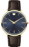 Buy Shop Movado Ultra Slim Blue Dial Brown Leather Strap Watch For Men - 0607088 USA Online