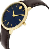 Buy Shop Movado Ultra Slim Blue Dial Brown Leather Strap Watch For Women - 0607092 USA Online