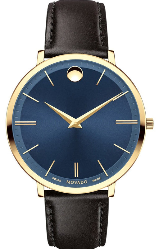 Buy Shop Movado Ultra Slim Blue Dial Brown Leather Strap Watch For Women - 0607092 USA Online