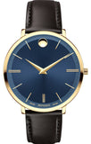 Buy Shop Movado Ultra Slim Blue Dial Brown Leather Strap Watch For Women - 0607092 USA Online