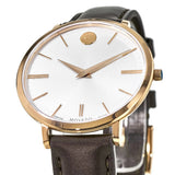 Buy Shop Movado Ultra Slim Silver Dial Brown Leather Strap Watch For Women - 0607093 USA Online