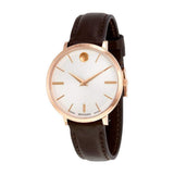 Buy Shop Movado Ultra Slim Silver Dial Brown Leather Strap Watch For Women - 0607093 USA Online